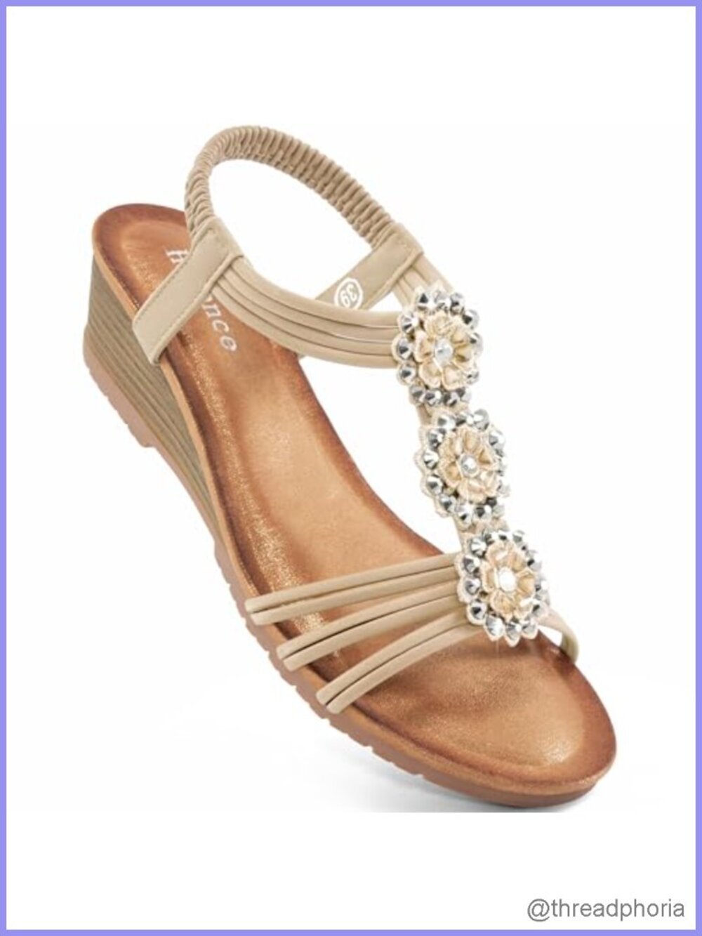 Wedge Sandals Dressy 1.88'' Heel Soft Cushion Floral Rhinestone Strap Elastic